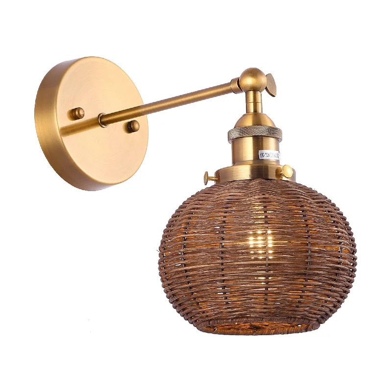 1-Light Traditional Rattan Golden Wall Sconce Light