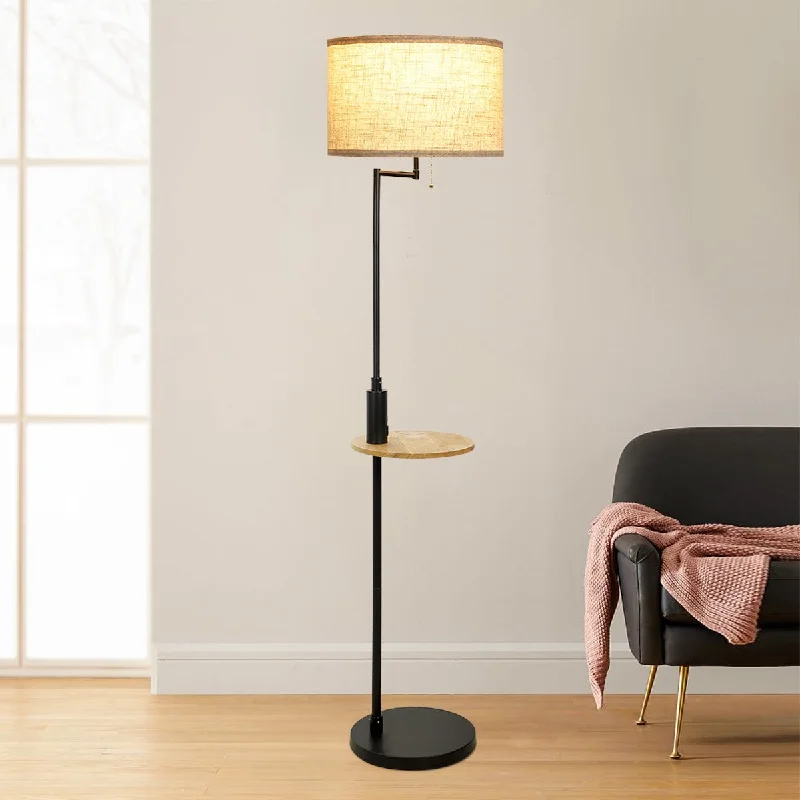 DLLT Living Room LED Floor Lamp- Standing Accent Light with USB Charging Port, Energy Saving, Tall Pole Lighting with Beside Table, Mid Century Contemporary Rooms Lamps, Warm Lights,Fabric Shade