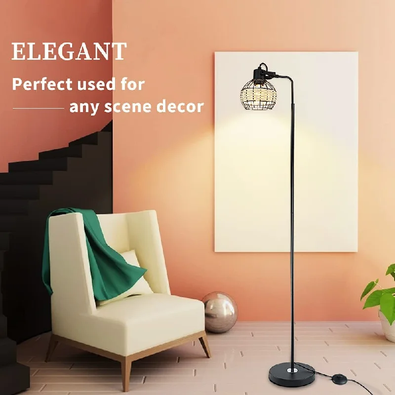 Depuley LED Floor Lamp, Adjustable Head Standing Lamp with Heavy Metal Based, Farmhouse Tall Rattan Floor Lamps Reading Lighting