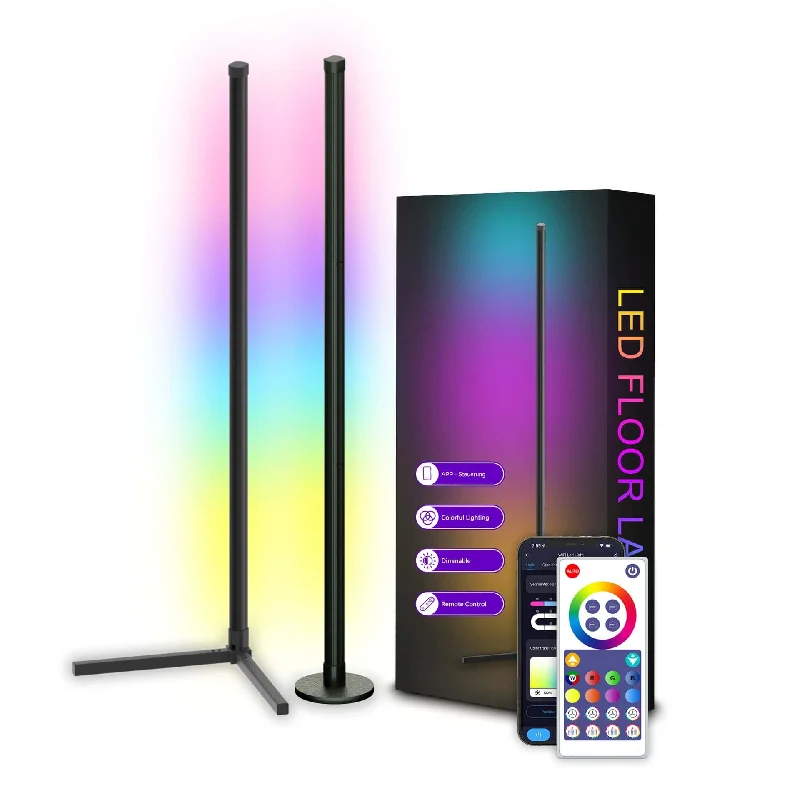 Corner Floor Lamp,RGB Color Changing Mood Light with Remote Control, Dimmable LED Corner Lamp with Music Sync, Modern Floor Lamp for Living Room Gaming Room