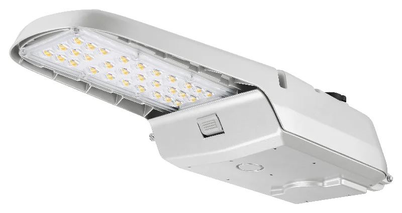 LED Roadway Light, 9900 Lumens, 70W, 4000K, Type 3 Optics, 120-277V, Photocell, Silver Finish