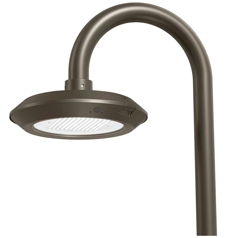 Post Disk Light With Bell Mount Pole Adapter, 9000 Lumens, 18W/30W/45W/60W Selectable, 120-277V, CCT Selectable 3000K/4000K/5000K, Bronze Finish