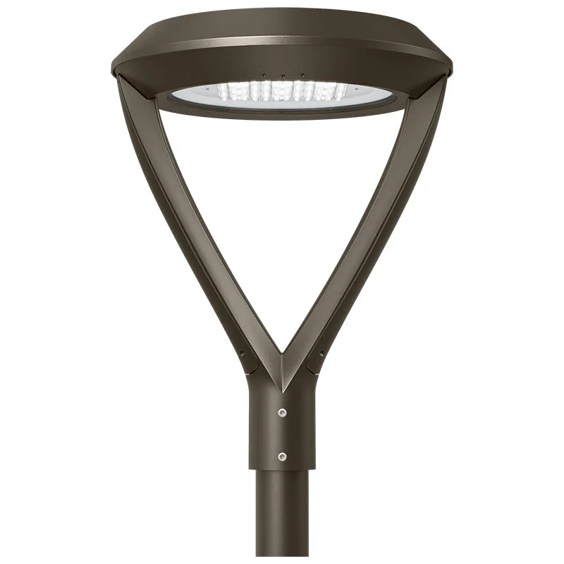 Post Disk Light With Twin Arm, 9000 Lumens, 18W/30W/45W/60W Selectable, 120-277V, CCT Selectable 3000K/4000K/5000K, Bronze Finish