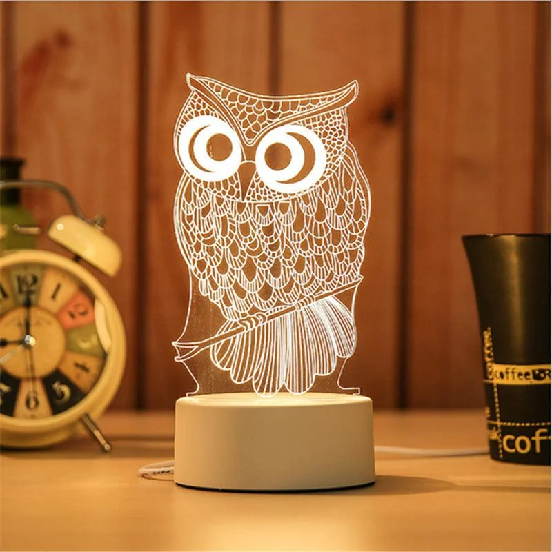 Whimsical 3D LED Night Lights Collection - Owl