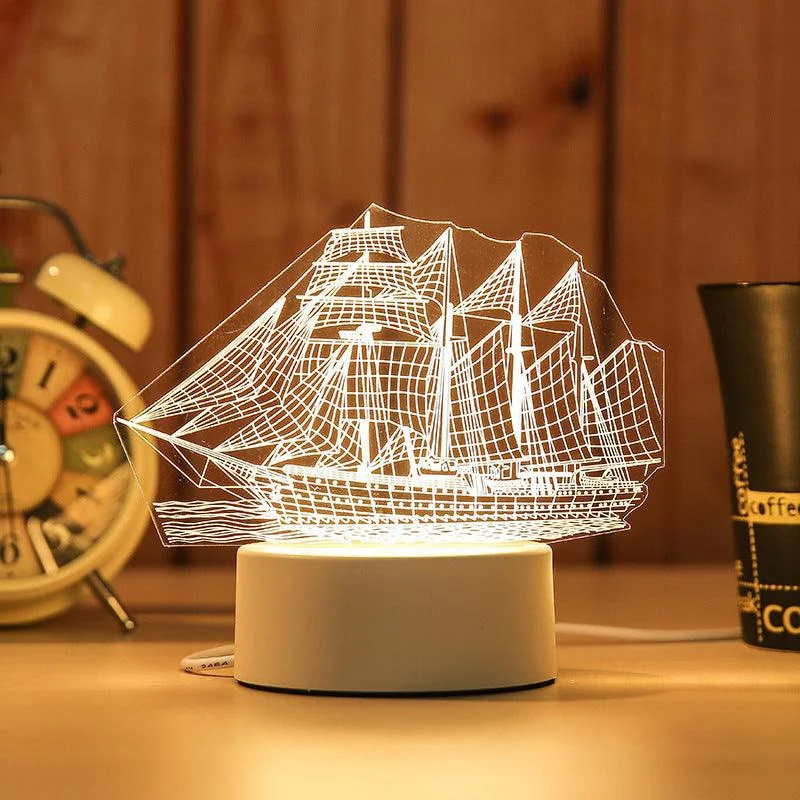 Whimsical 3D LED Night Lights Collection - Sailboat